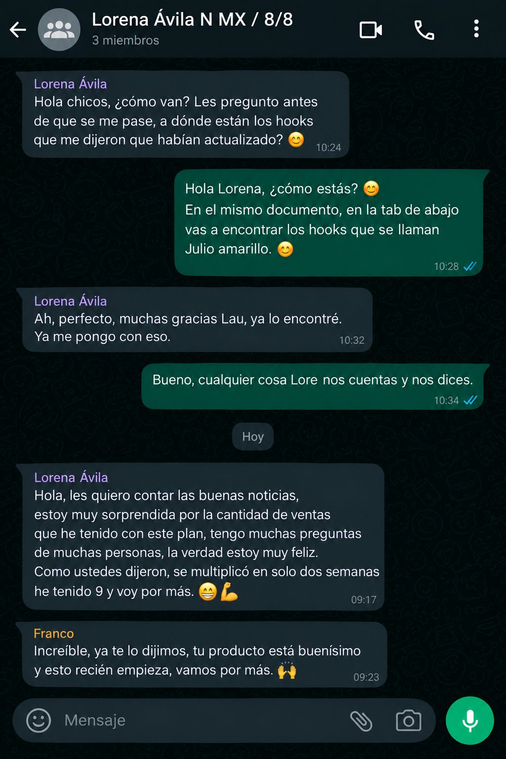 Conversación de WhatsApp con Lorena Ávila